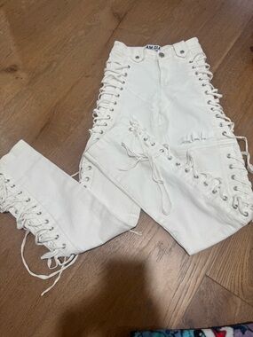 I.AM.GIA White Lace-Up Skinny Jeans